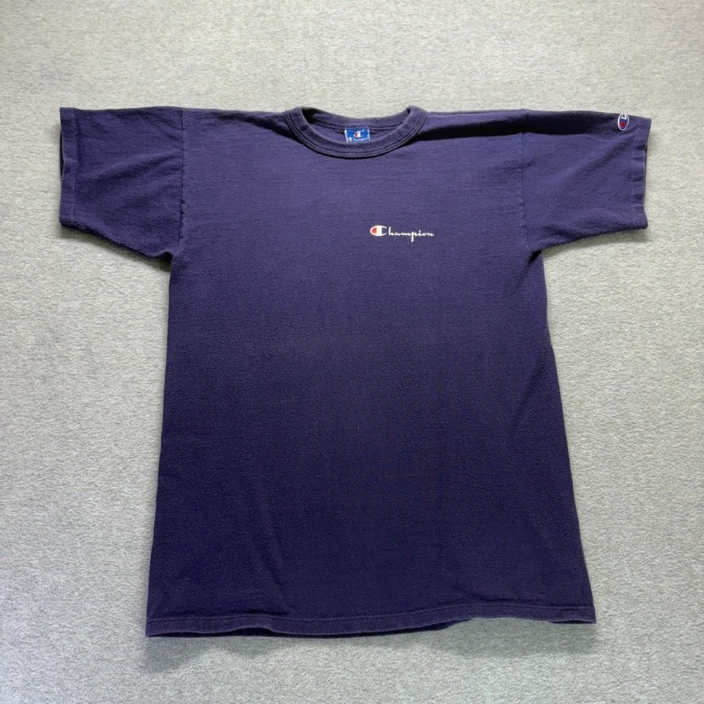 Vintage Champion T-Shirt Mens Large Purple Short Sleeve Logo Pullover 90s
